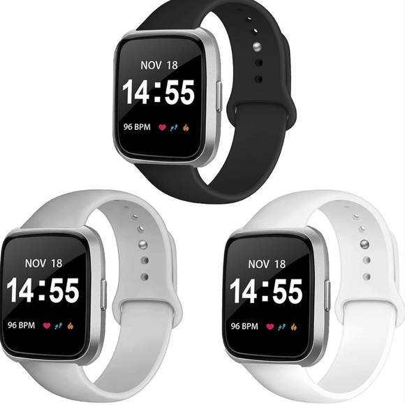 Fitbit Versa 2/3/Sense/Special Edition & Lite Black, White & Grey Athletic Bands - Picture 1 of 12